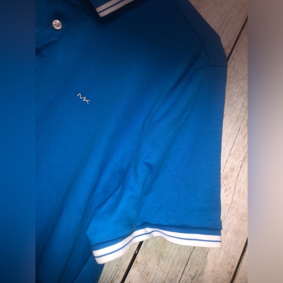 MICHAEL KORS Blue Liquid Cotton Greenwich Short Sleeve Polo Shirt SZ L - Picture 2 of 5